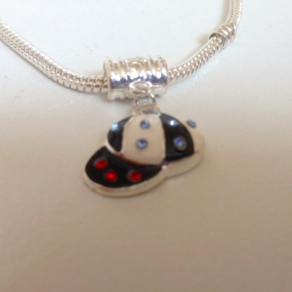 'BASEBALL HAT" Silver Plated Dangling Charm For European Style Charm Bracelets - Picture 1 of 5